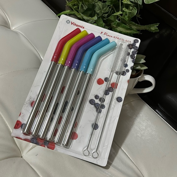 NEW Vitamix brand Stainless Steel Straws with Silicone Tips & Cleaning Brushes - Picture 1 of 8